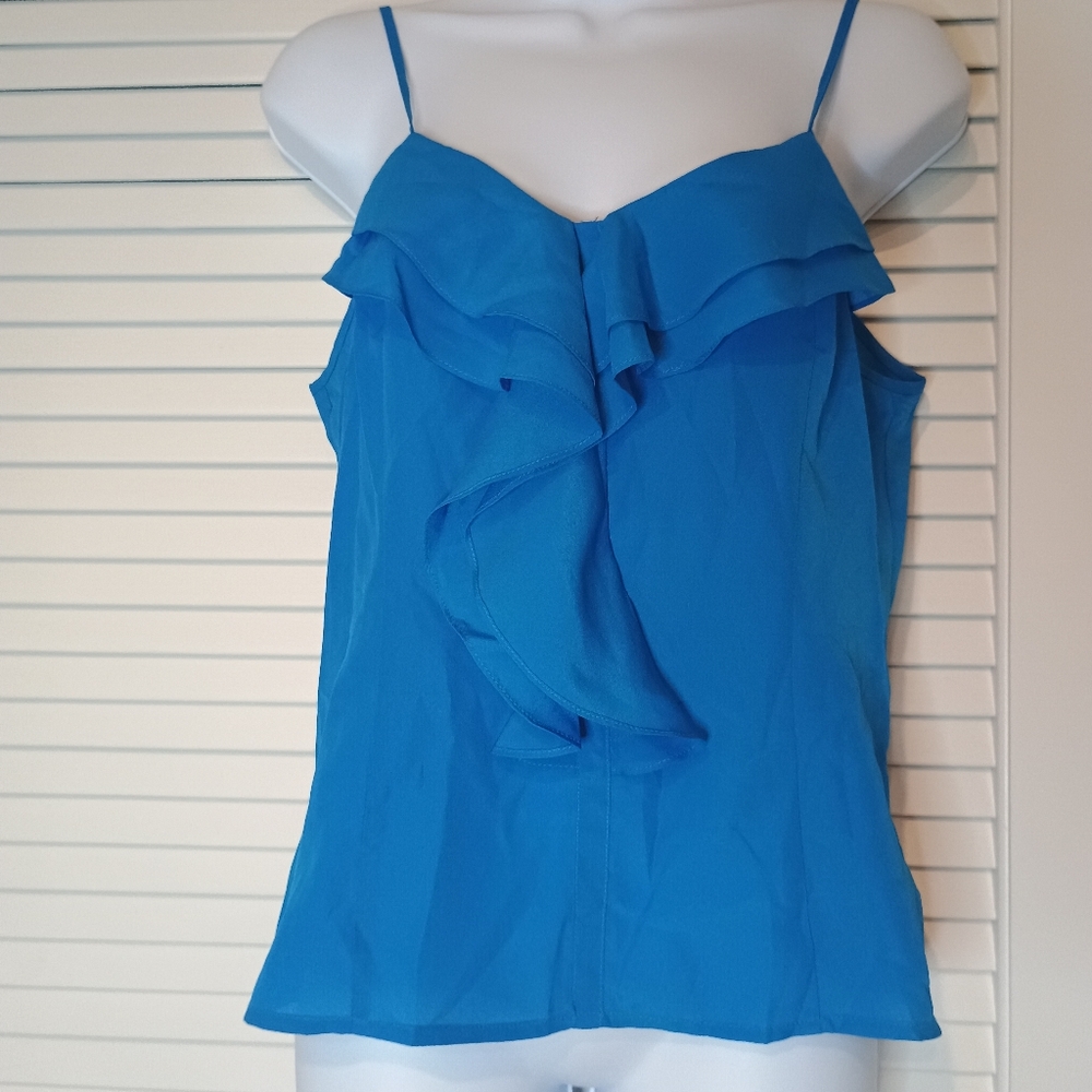 NWT Miley Cyrus Max Azria Blue Ruffled Women's Top with a Zipper Back Size Large